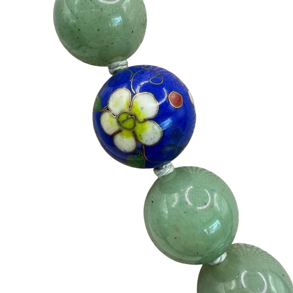 Vintage Chinese Jade & Cloisonné Bead Necklace 24" Nephrite Green Floral Accents - Picture 4 of 12